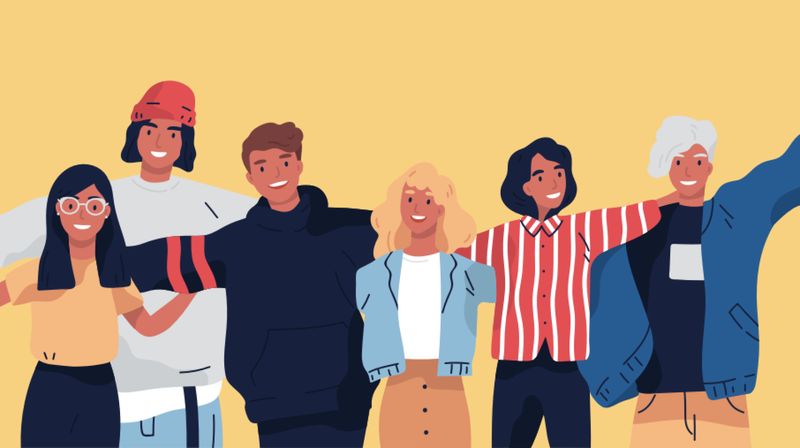Ilustrație cu adolescenți petrecând timp împreună.